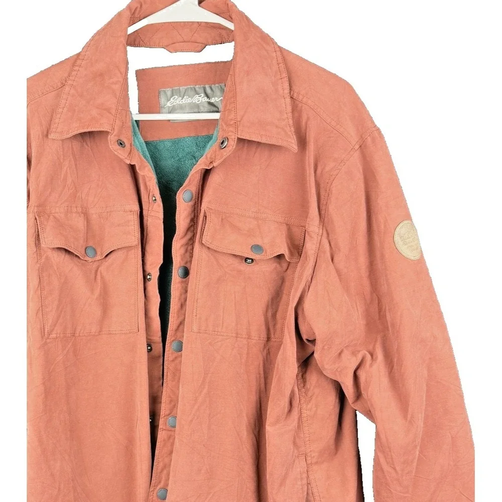 Eddie Bauer Shacket Mens XL Salmon Pink Fleece Lined Outdoor Utility Shirt Jacke